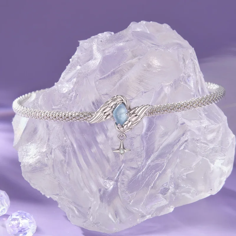 (image for) PANDORA Style Winged Light Blue Stone Star Dangle Charm - SCC3342 - View 3