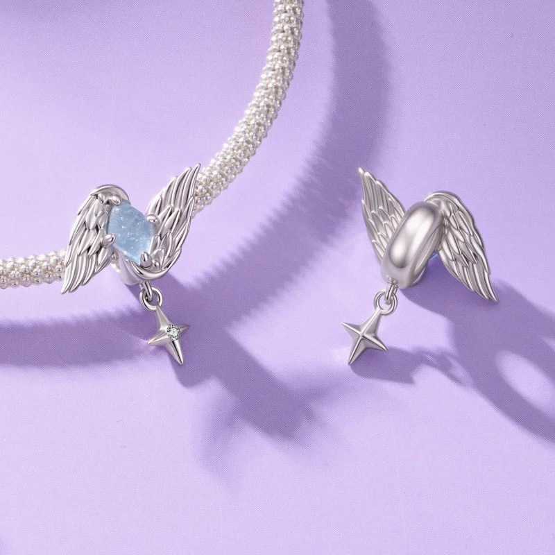 (image for) PANDORA Style Winged Light Blue Stone Star Dangle Charm - SCC3342 - View 4
