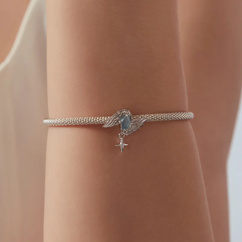 (image for) PANDORA Style Winged Light Blue Stone Star Dangle Charm - SCC3342 - View 5