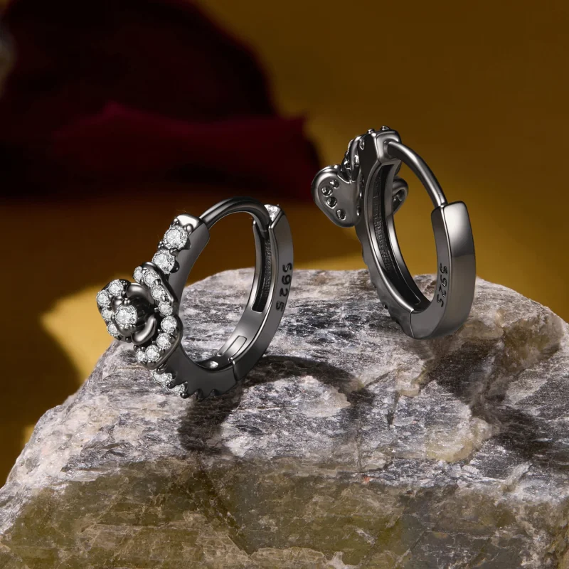 (image for) PANDORA Style Black Plated Rose Zircon Hoop Earrings - SCE2052 - View 2
