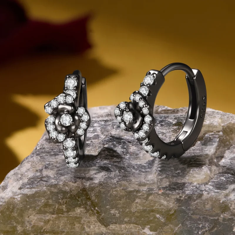 (image for) PANDORA Style Black Plated Rose Zircon Hoop Earrings - SCE2052 - View 3