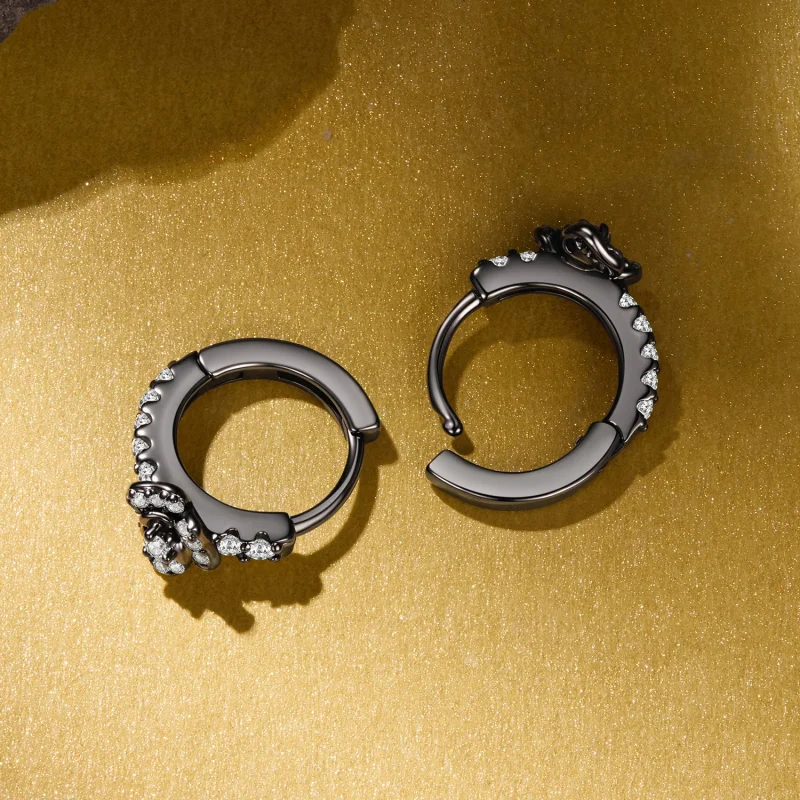 (image for) PANDORA Style Black Plated Rose Zircon Hoop Earrings - SCE2052 - View 4