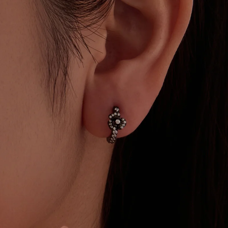 (image for) PANDORA Style Black Plated Rose Zircon Hoop Earrings - SCE2052 - View 5