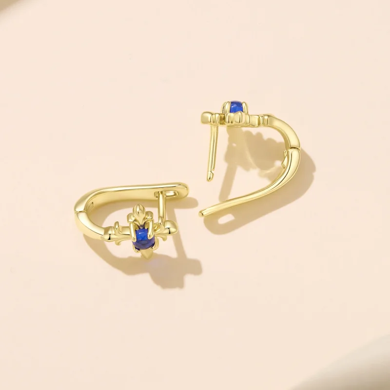 (image for) PANDORA Style Gold Fleur De Lis Blue Stone Hoop Earrings - YIE434 - View 4