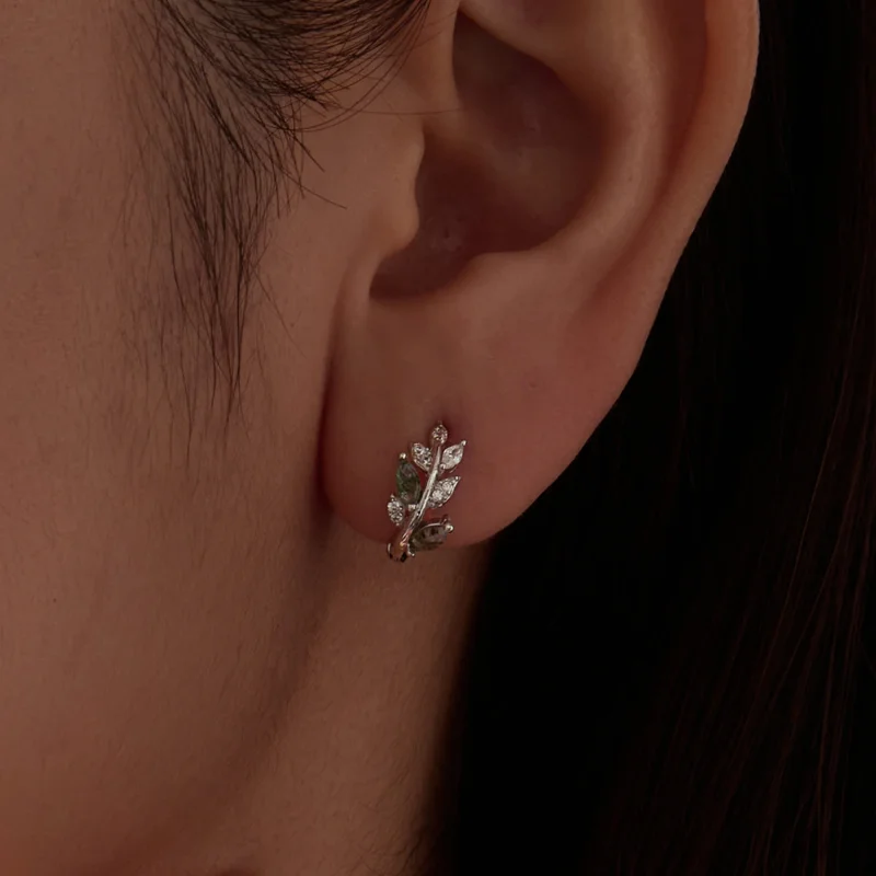 (image for) PANDORA Style Green Moss Agate Leaf Hoop Earrings - BSE1314 - View 5