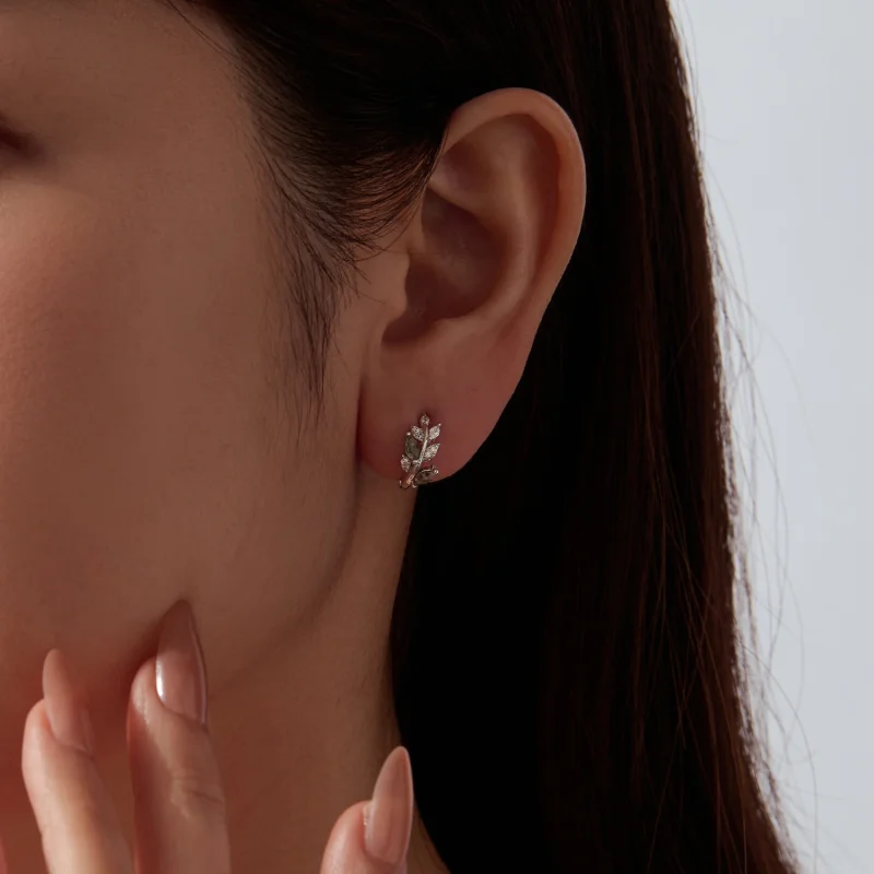(image for) PANDORA Style Green Moss Agate Leaf Hoop Earrings - BSE1314 - View 8