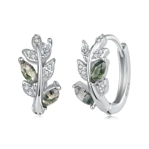 (image for) PANDORA Style Green Moss Agate Leaf Hoop Earrings - BSE1314