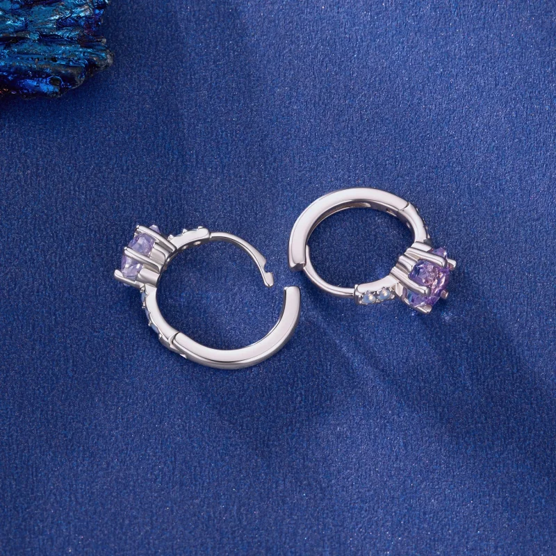 (image for) PANDORA Style Purple Star Opal Accent Huggie Hoop Earrings - SCE2060 - View 4