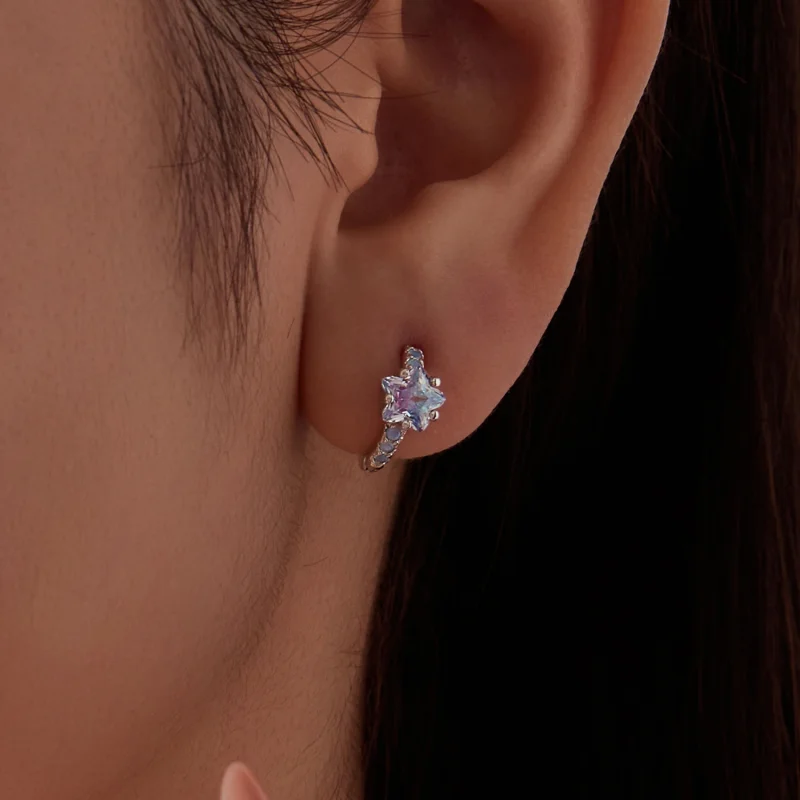 (image for) PANDORA Style Purple Star Opal Accent Huggie Hoop Earrings - SCE2060 - View 5