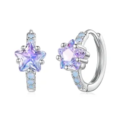 (image for) PANDORA Style Purple Star Opal Accent Huggie Hoop Earrings - SCE2060