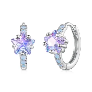 (image for) PANDORA Style Purple Star Opal Accent Huggie Hoop Earrings - SCE2060