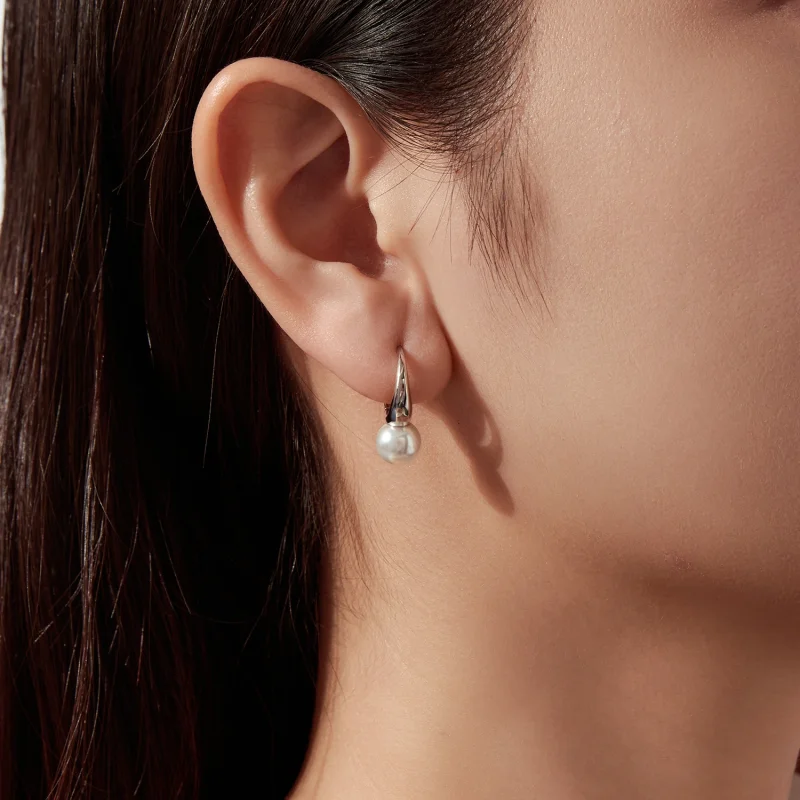 (image for) PANDORA Style White Pearl Rhodium Plated Hoop Earrings - BSE1317 - View 7