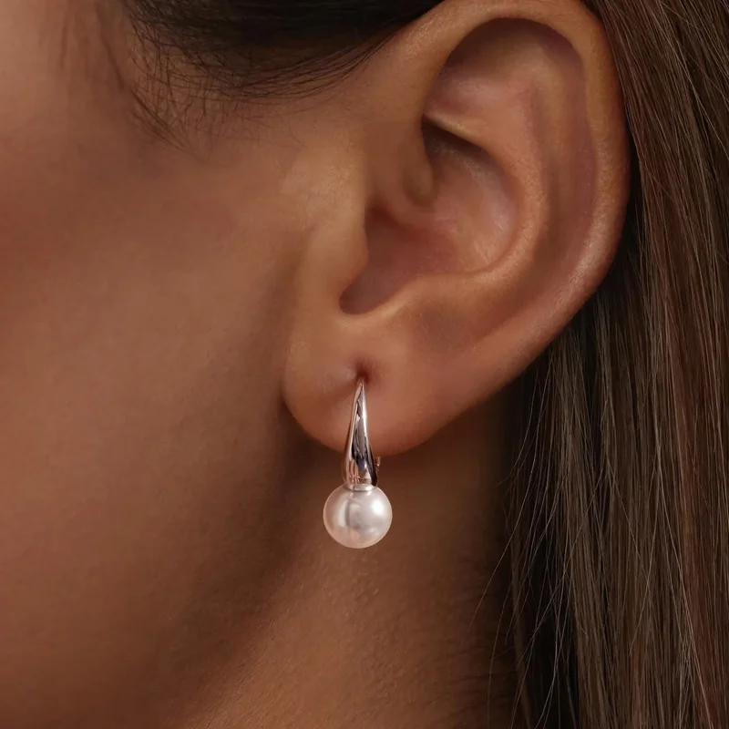 (image for) PANDORA Style White Pearl Rhodium Plated Hoop Earrings - BSE1317 - View 10