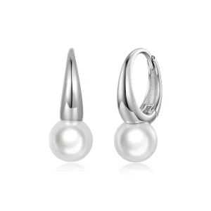 (image for) PANDORA Style White Pearl Rhodium Plated Hoop Earrings - BSE1317