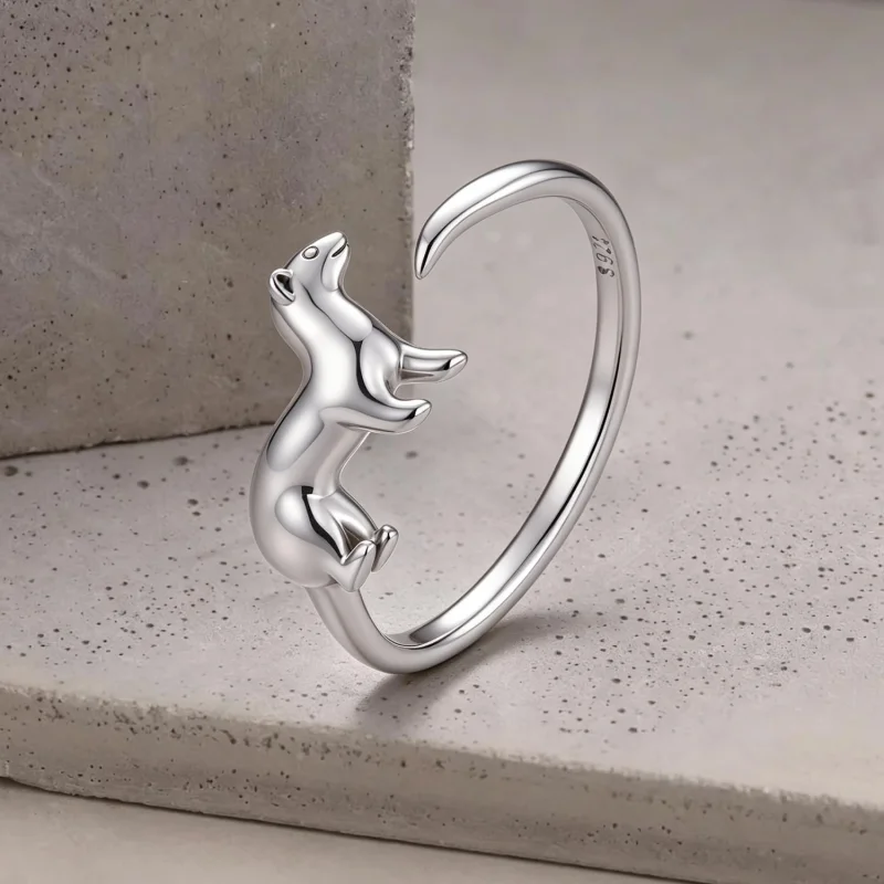 (image for) PANDORA Style Ferret Motif Sterling Silver Open Ring - BSR782-E - View 2