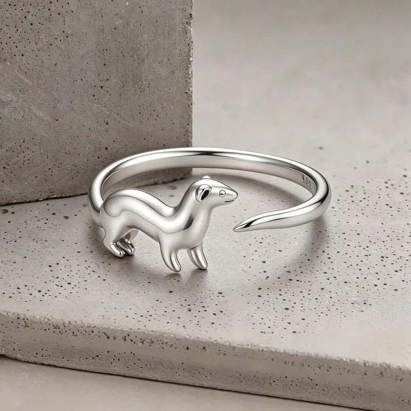 (image for) PANDORA Style Ferret Motif Sterling Silver Open Ring - BSR782-E - View 3