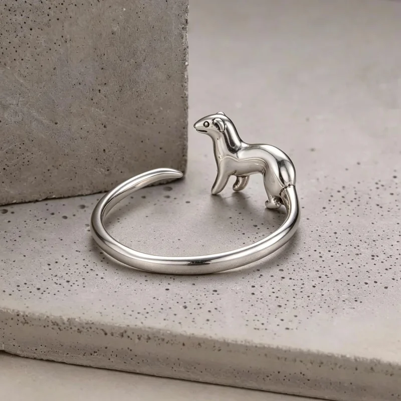 (image for) PANDORA Style Ferret Motif Sterling Silver Open Ring - BSR782-E - View 4