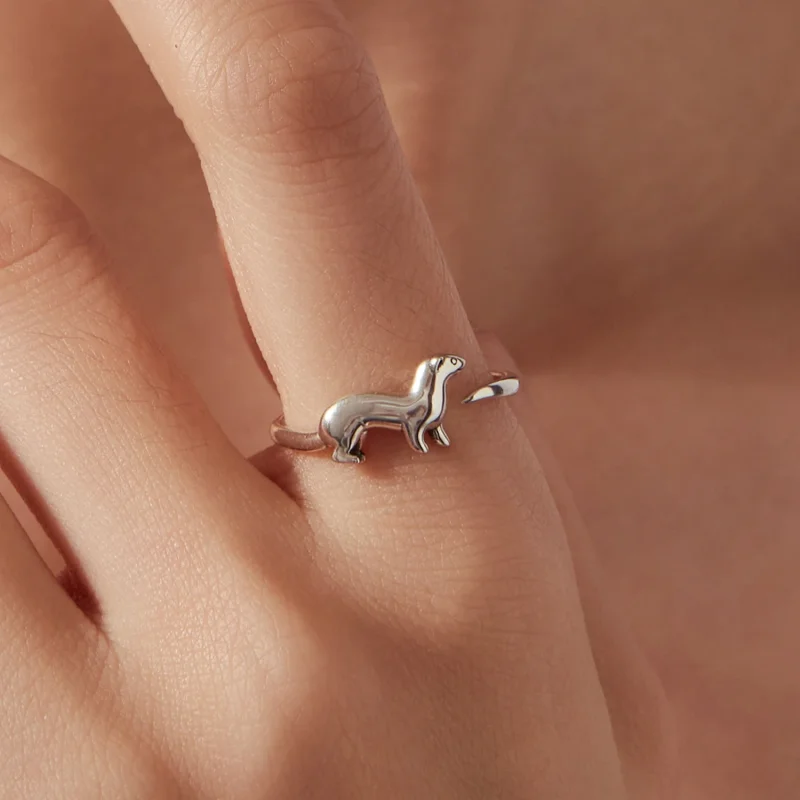 (image for) PANDORA Style Ferret Motif Sterling Silver Open Ring - BSR782-E - View 5