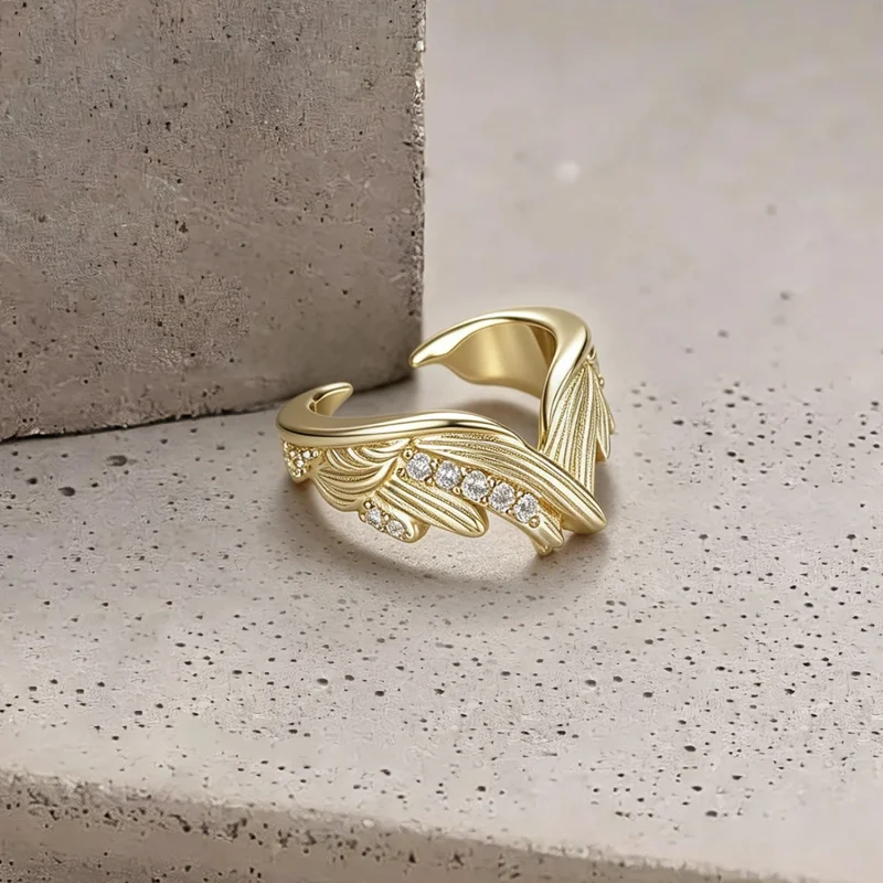 (image for) PANDORA Style Gold Plated Wing Open Ring With Cubic Zirconia - YIE435 - View 3