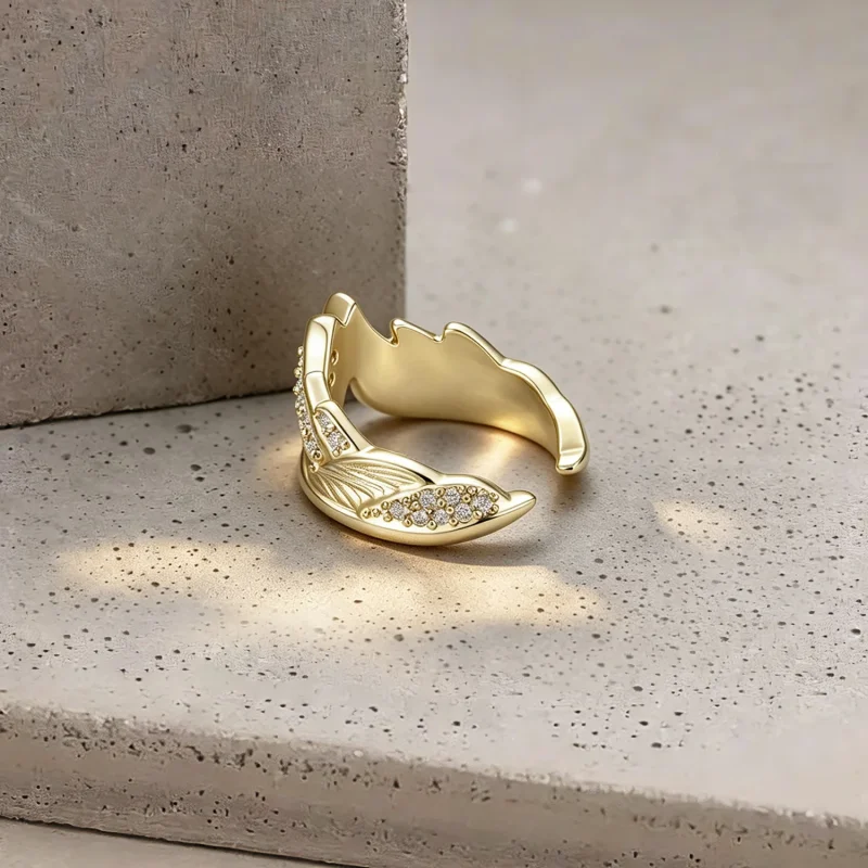 (image for) PANDORA Style Gold Plated Wing Open Ring With Cubic Zirconia - YIE435 - View 4