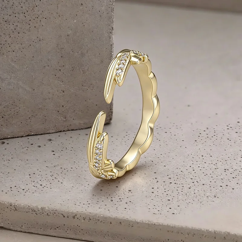(image for) PANDORA Style Gold Tone Wing Open Ring With Clear Zirconia - YIR368-E - View 2