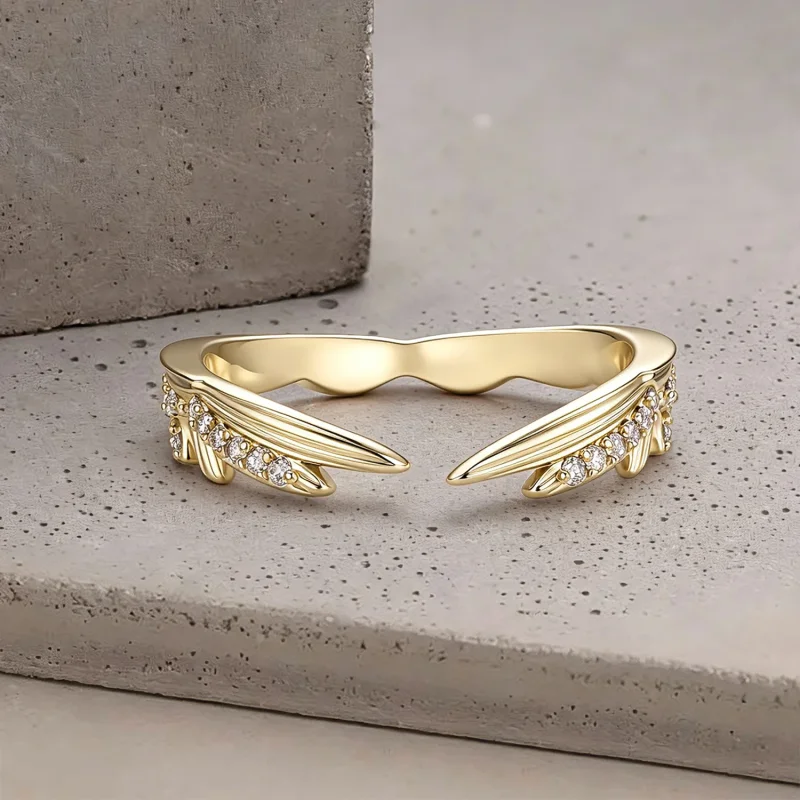(image for) PANDORA Style Gold Tone Wing Open Ring With Clear Zirconia - YIR368-E - View 3