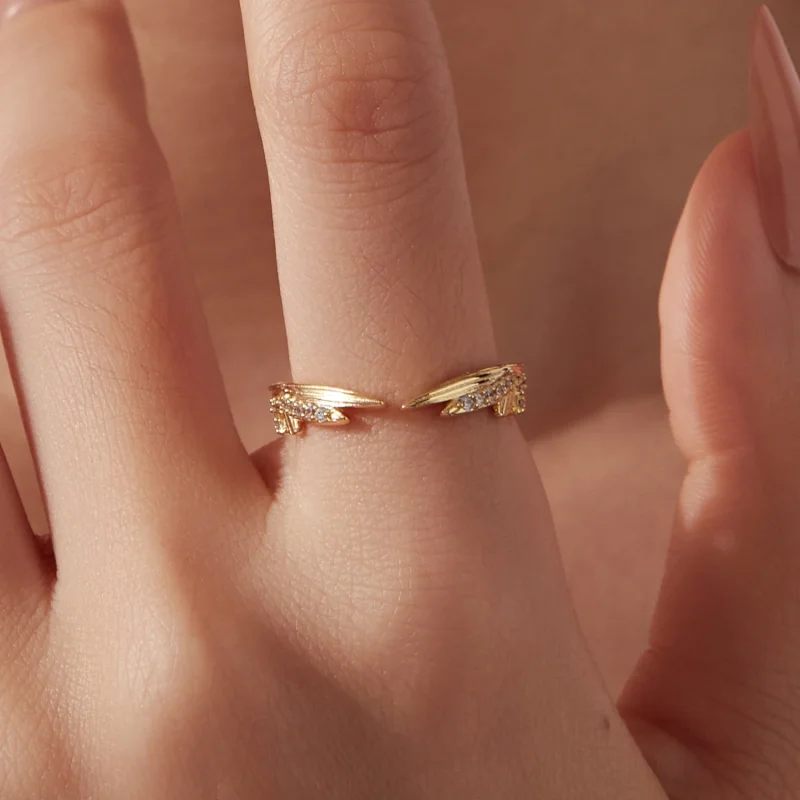 (image for) PANDORA Style Gold Tone Wing Open Ring With Clear Zirconia - YIR368-E - View 8