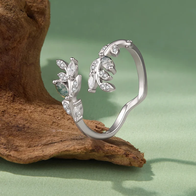 (image for) PANDORA Style Green Moss Agate Leaf Open Ring - BSR776-E - View 2