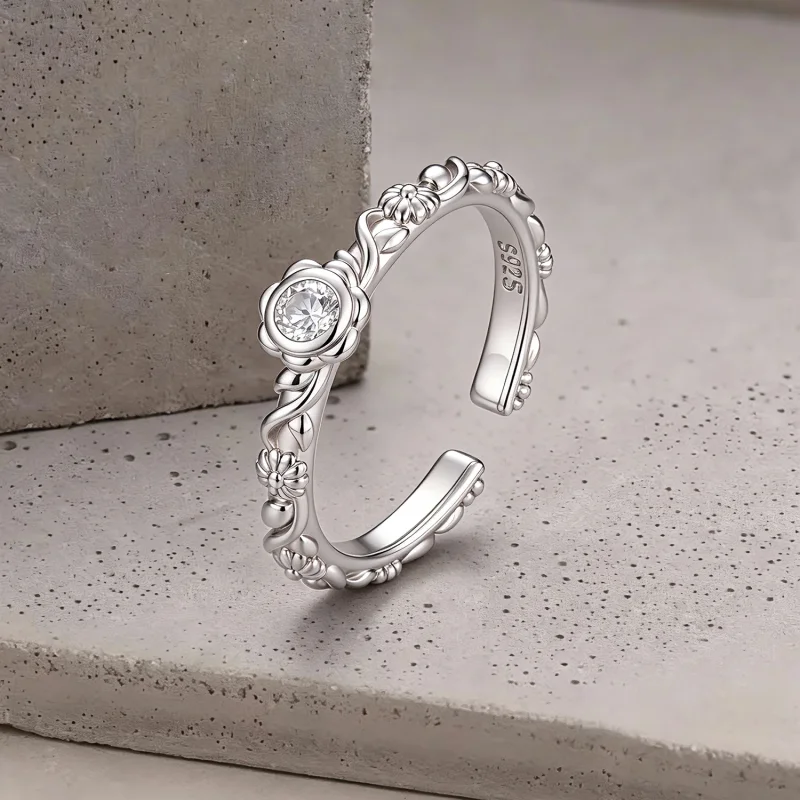 (image for) PANDORA Style Small Flower Vine Adjustable Open Ring - SCR1219-E - View 2