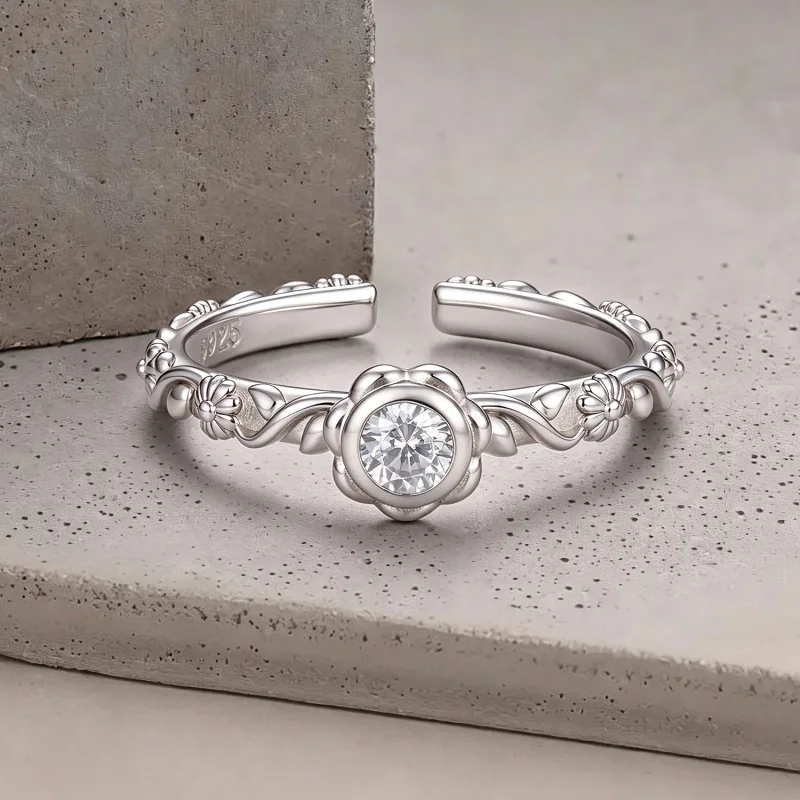 (image for) PANDORA Style Small Flower Vine Adjustable Open Ring - SCR1219-E - View 3