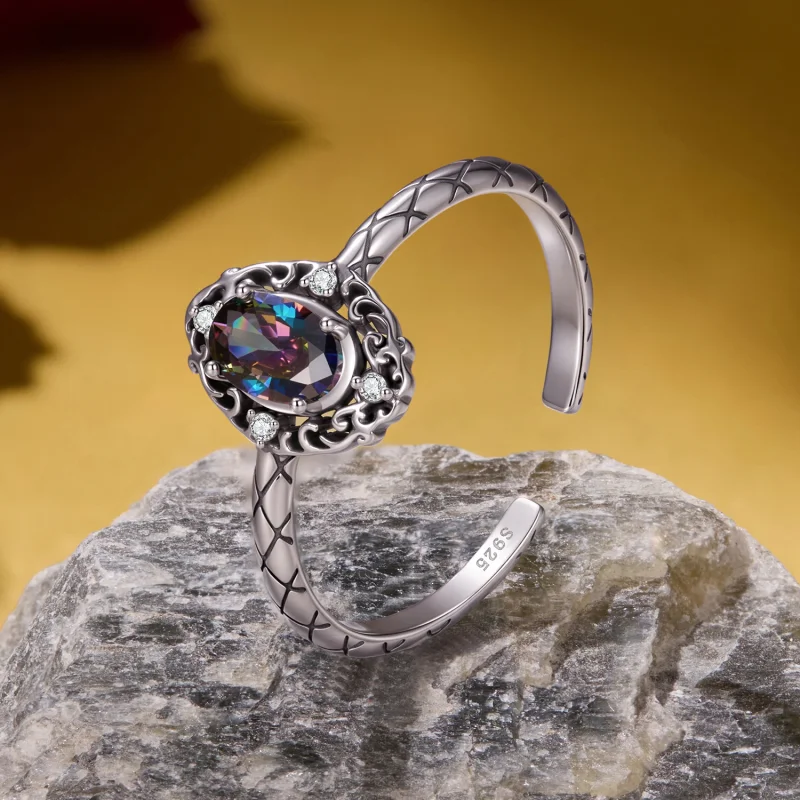 (image for) PANDORA Style Vintage Pattern Oval Mystic Zircon Open Ring - SCR1217-E - View 2