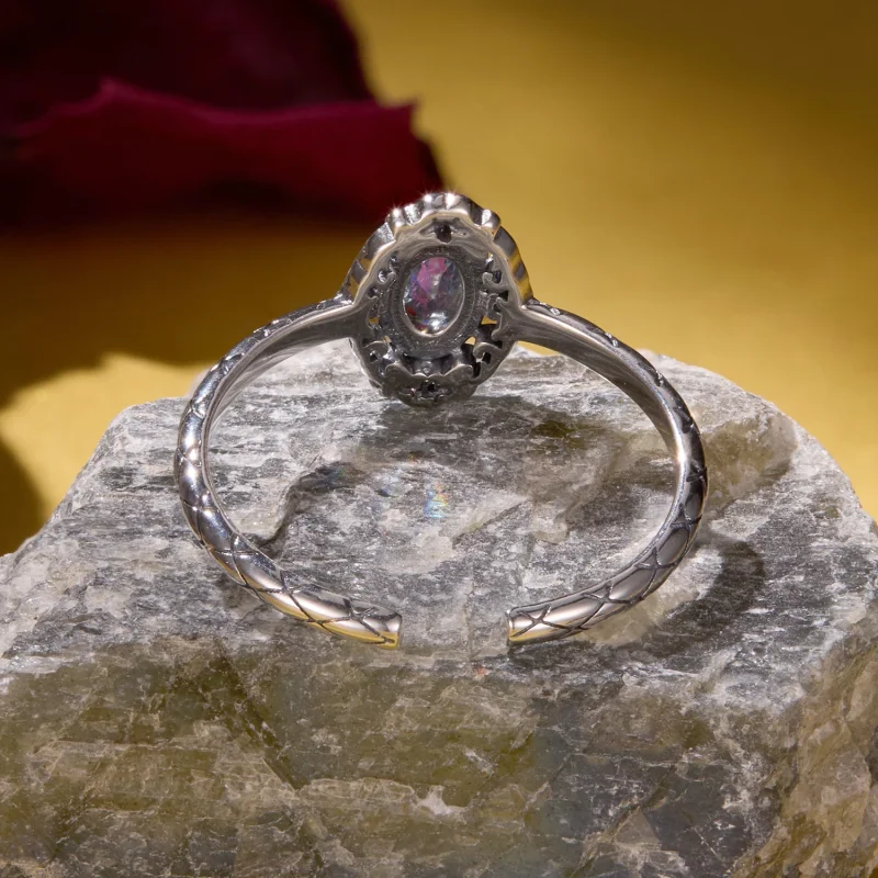 (image for) PANDORA Style Vintage Pattern Oval Mystic Zircon Open Ring - SCR1217-E - View 4
