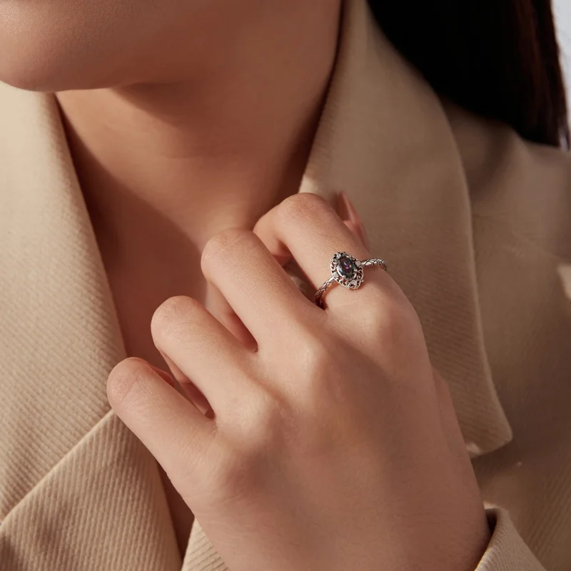 (image for) PANDORA Style Vintage Pattern Oval Mystic Zircon Open Ring - SCR1217-E - View 7