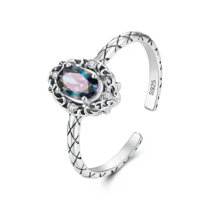 (image for) PANDORA Style Vintage Pattern Oval Mystic Zircon Open Ring - SCR1217-E