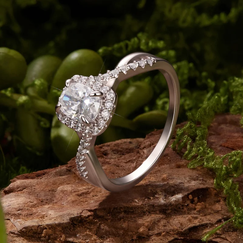 (image for) PANDORA Style 1ct Cushion Cut Moissanite Halo Twisted Ring - MSR110 - View 2