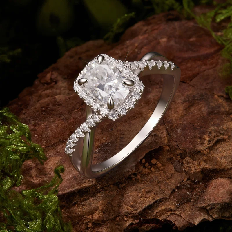 (image for) PANDORA Style 1ct Cushion Cut Moissanite Halo Twisted Ring - MSR110 - View 3