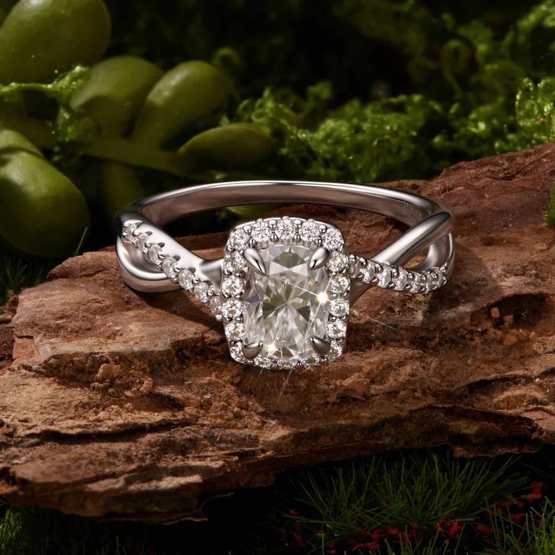 (image for) PANDORA Style 1ct Cushion Cut Moissanite Halo Twisted Ring - MSR110 - View 4