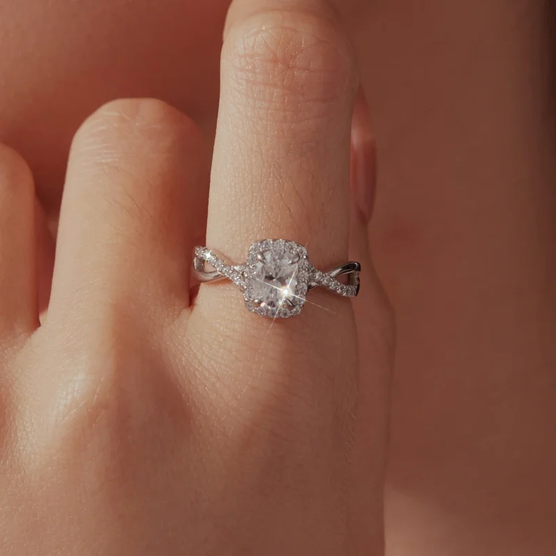 (image for) PANDORA Style 1ct Cushion Cut Moissanite Halo Twisted Ring - MSR110 - View 5