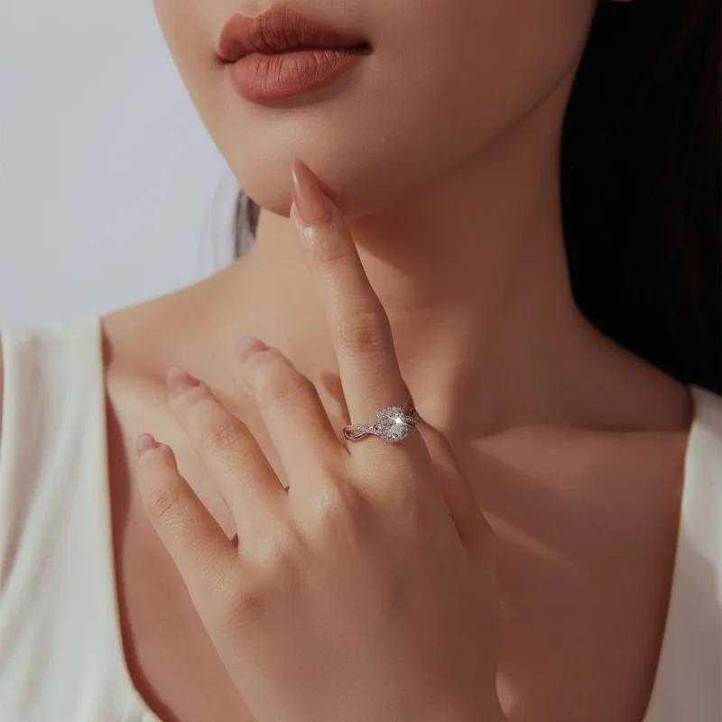 (image for) PANDORA Style 1ct Cushion Cut Moissanite Halo Twisted Ring - MSR110 - View 6