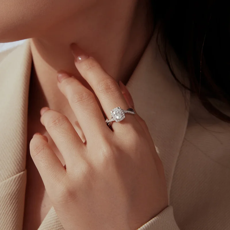 (image for) PANDORA Style 1ct Cushion Cut Moissanite Halo Twisted Ring - MSR110 - View 7