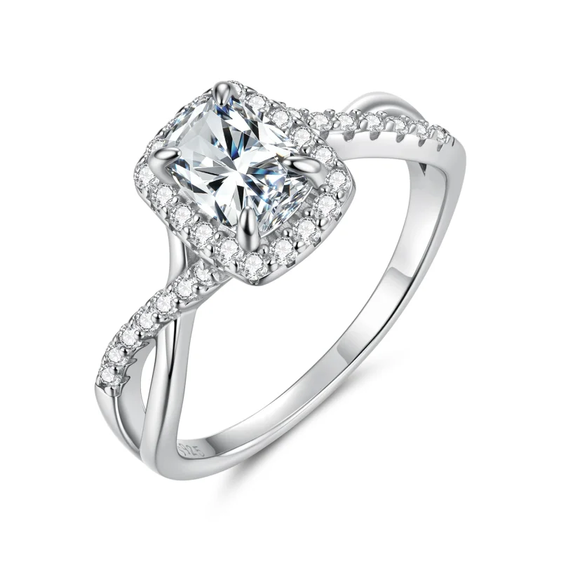 (image for) PANDORA Style 1ct Cushion Cut Moissanite Halo Twisted Ring - MSR110 - View 9