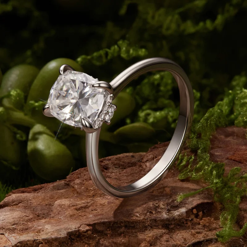 (image for) PANDORA Style 3ct Cushion Cut Moissanite Solitaire Promise Ring - MSR111 - View 2