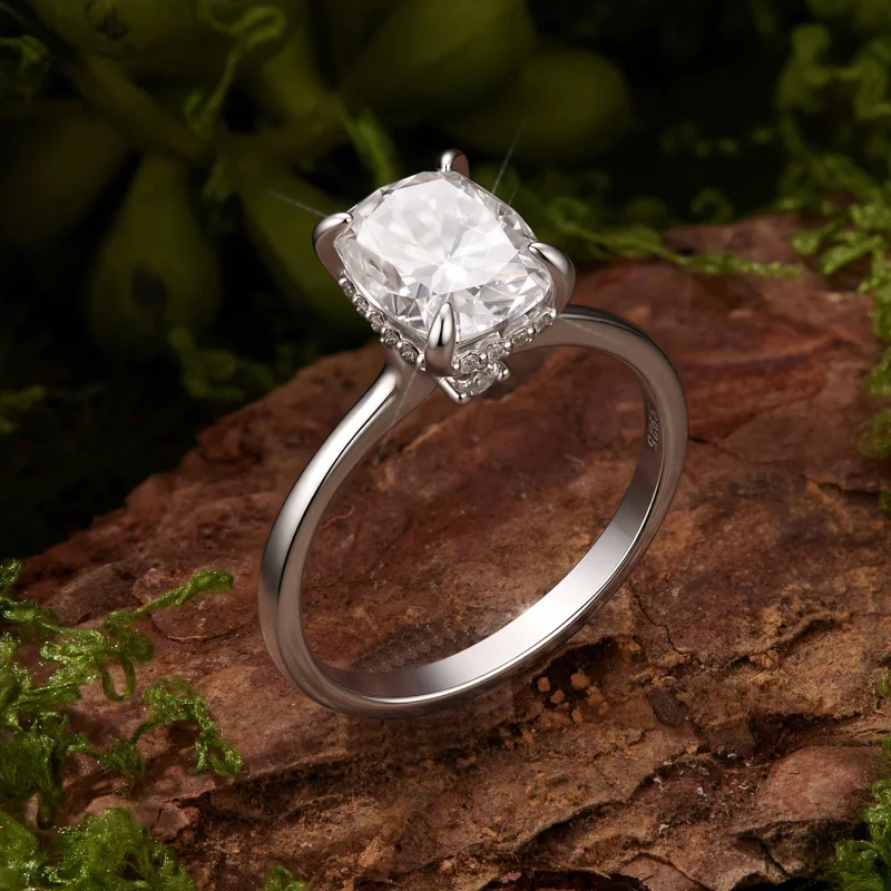 (image for) PANDORA Style 3ct Cushion Cut Moissanite Solitaire Promise Ring - MSR111 - View 3