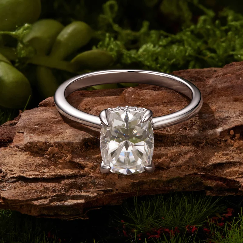 (image for) PANDORA Style 3ct Cushion Cut Moissanite Solitaire Promise Ring - MSR111 - View 4