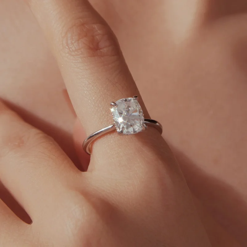 (image for) PANDORA Style 3ct Cushion Cut Moissanite Solitaire Promise Ring - MSR111 - View 5
