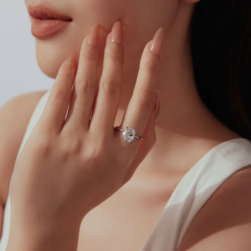 (image for) PANDORA Style 3ct Cushion Cut Moissanite Solitaire Promise Ring - MSR111 - View 6