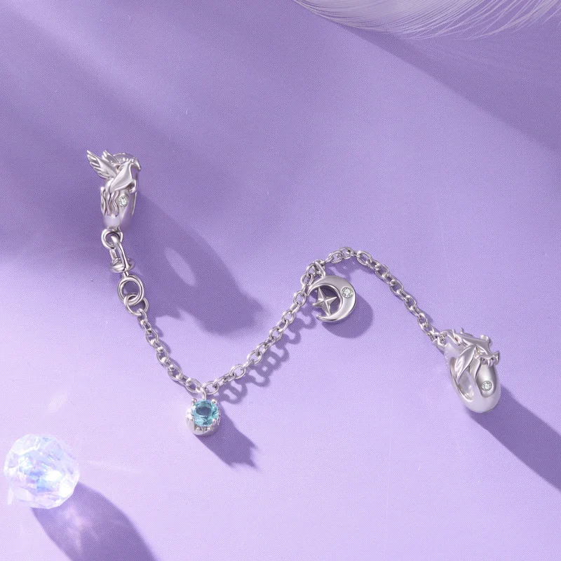 (image for) PANDORA Style Pegasus Motif Blue Zircon Safety Chain Charm - SCC3344 - View 2