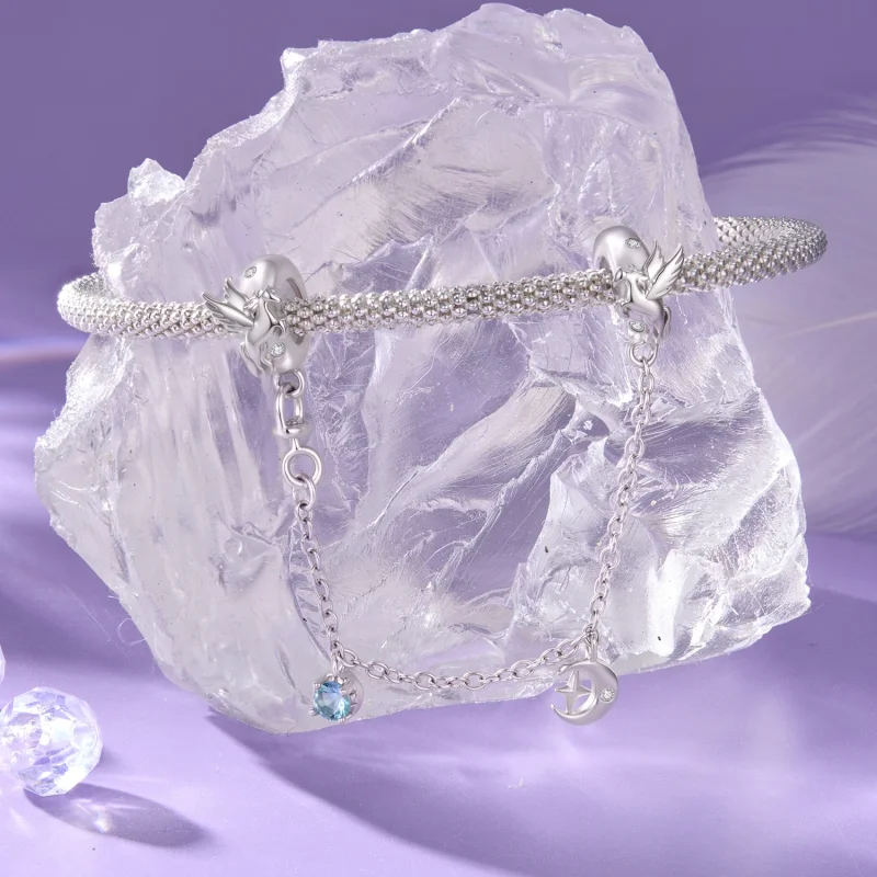 (image for) PANDORA Style Pegasus Motif Blue Zircon Safety Chain Charm - SCC3344 - View 3