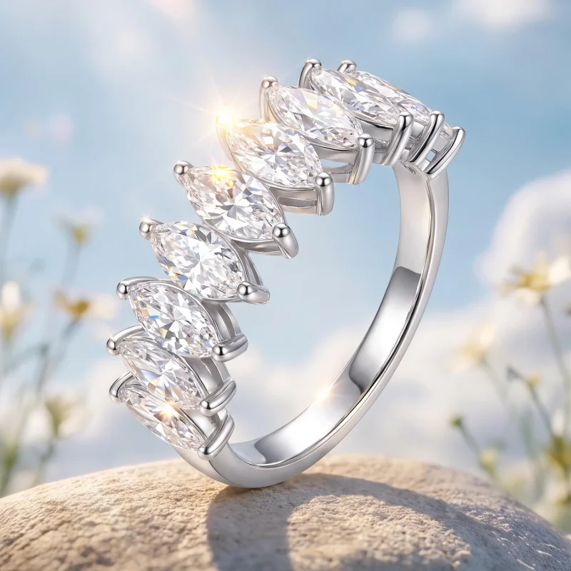 (image for) PANDORA Style Marquise Cut Moissanite Half Eternity Stackable Ring - MSR135 - View 3