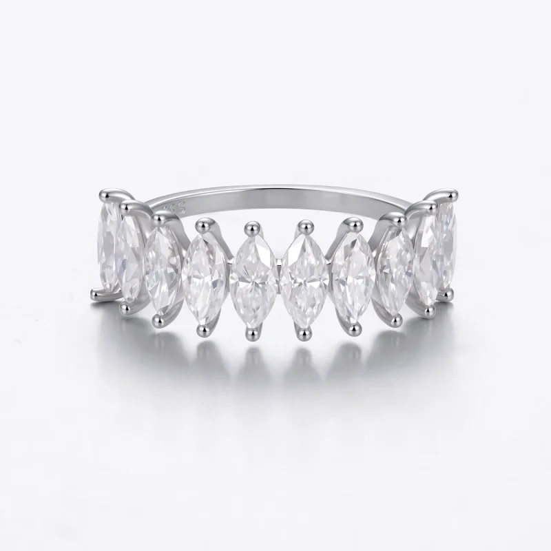 (image for) PANDORA Style Marquise Cut Moissanite Half Eternity Stackable Ring - MSR135 - View 5